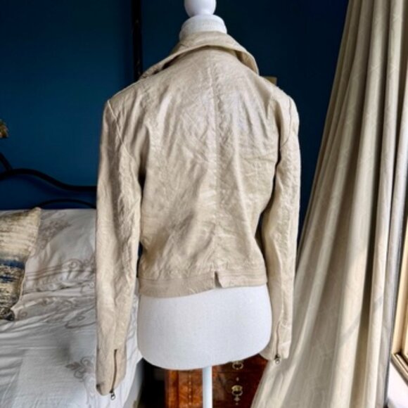 Guess Shimmery Gold Cream Linen Blend Moto Jacket - Picture 8 of 15